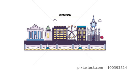 Switzerland, Geneva tourism landmarks, vector city travel illustration 100393814