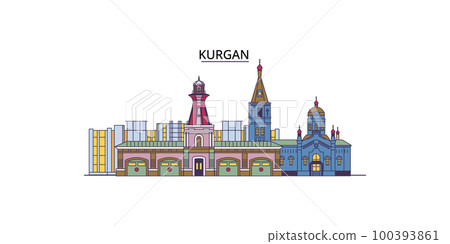 Russia, Kurgan tourism landmarks, vector city travel illustration 100393861