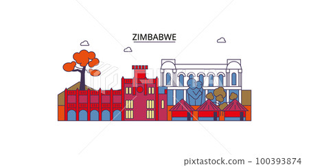 Zimbabwe tourism landmarks, vector city travel illustration 100393874