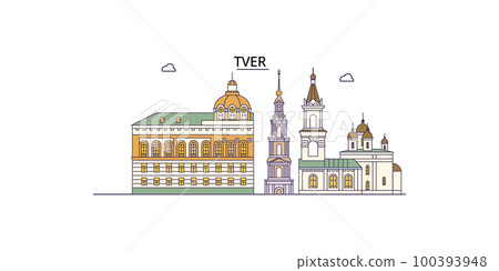 Russia, Tver tourism landmarks, vector city travel illustration 100393948