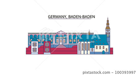 Germany, Baden Baden tourism landmarks, vector city travel illustration 100393997