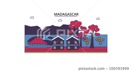 Madagascar tourism landmarks, vector city travel illustration Madagascar tourism landmarks, vector city travel illustration 100393999