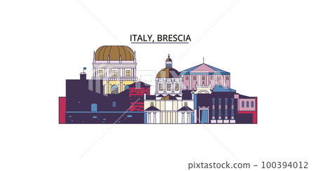 Italy, Brescia tourism landmarks, vector city travel illustration 100394012