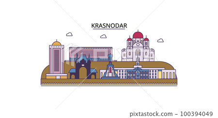 Russia, Kransodar City tourism landmarks, vector city travel illustration Russia, Kransodar City tourism landmarks, vector city travel illustration 100394049