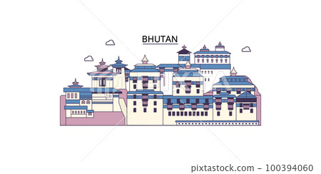 Bhutan tourism landmarks, vector city travel illustration 100394060