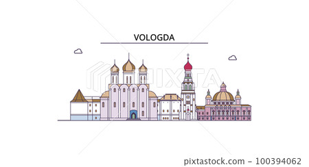 Russia, Vologda tourism landmarks, vector city travel illustration 100394062