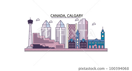 Canada, Calgary tourism landmarks, vector city travel illustration 100394068