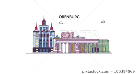 Russia, Orenburg tourism landmarks, vector city travel illustration 100394069