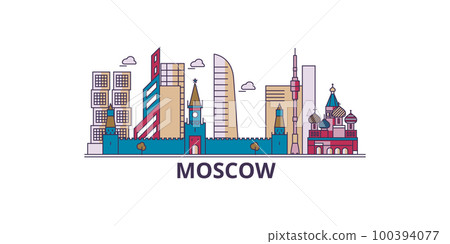 Russia, Moscow City tourism landmarks, vector city travel illustration 100394077