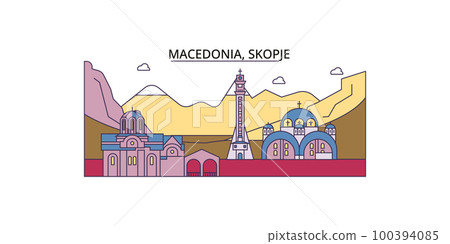 Macedonia, Skopje tourism landmarks, vector city travel illustration 100394085
