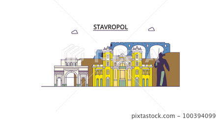 Russia, Stavropol tourism landmarks, vector city travel illustration 100394099