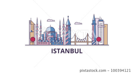 Turkey, Istanbul tourism landmarks, vector city travel illustration 100394121