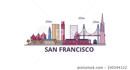 United States, San Francisco City tourism landmarks, vector city travel illustration United States, San Francisco City tourism landmarks, vector city travel illustration 100394122