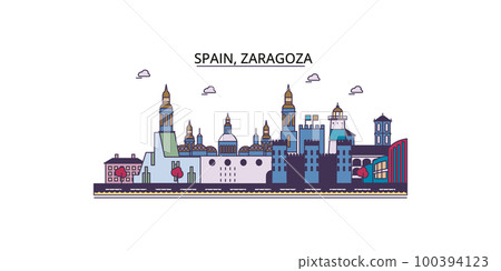 Spain, Zaragoza tourism landmarks, vector city travel illustration Spain, Zaragoza tourism landmarks, vector city travel illustration 100394123