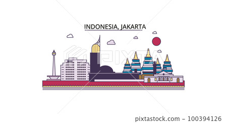 Indonesia, Jakarta tourism landmarks, vector city travel illustration 100394126