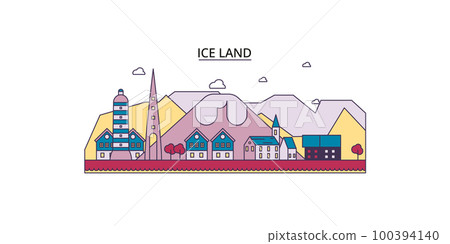 Iceland tourism landmarks, vector city travel illustration 100394140