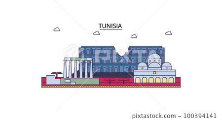 Tunisia tourism landmarks, vector city travel illustration 100394141