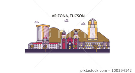 United States, Tucson tourism landmarks, vector city travel illustration 100394142