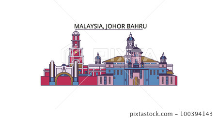 Malaysia, Johor Bahru tourism landmarks, vector city travel illustration 100394143