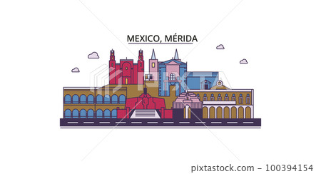 Mexico, Merida tourism landmarks, vector city travel illustration Mexico, Merida tourism landmarks, vector city travel illustration 100394154
