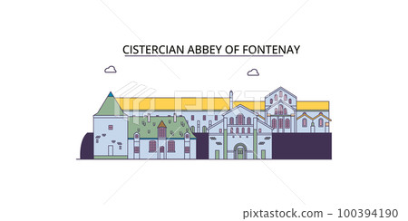 France, Abbey Of Fontenay tourism landmarks, vector city travel illustration 100394190