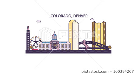 United States, Denver tourism landmarks, vector city travel illustration 100394207