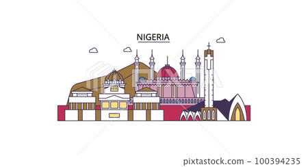 Nigeria tourism landmarks, vector city travel illustration Nigeria tourism landmarks, vector city travel illustration 100394235