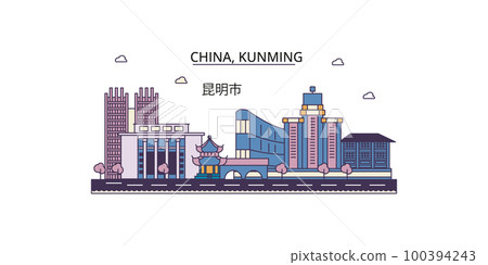 China, Kunming tourism landmarks, vector city travel illustration China, Kunming tourism landmarks, vector city travel illustration 100394243