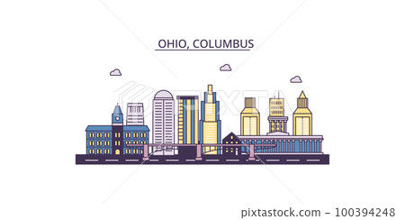 United States, Columbus tourism landmarks, vector city travel illustration 100394248