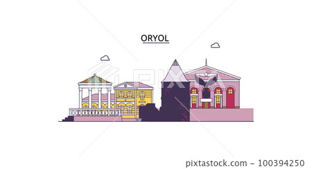Russia, Oryol tourism landmarks, vector city travel illustration 100394250