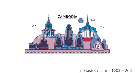 Cambodia tourism landmarks, vector city travel illustration 100394268