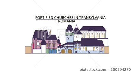 Romania, Transylvania tourism landmarks, vector city travel illustration 100394270