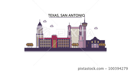 United States, San Antonio tourism landmarks, vector city travel illustration 100394279