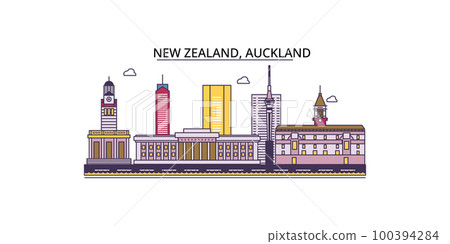 New Zealand, Auckland tourism landmarks, vector city travel illustration 100394284