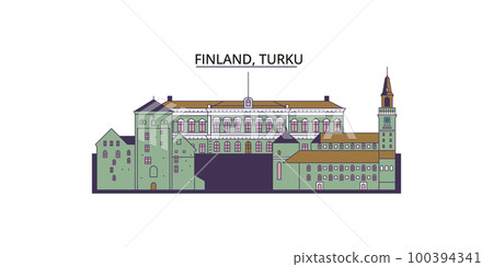 Finland, Turku tourism landmarks, vector city travel illustration 100394341