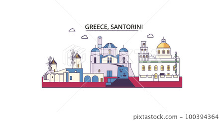 Greece, Santorini tourism landmarks, vector city travel illustration Greece, Santorini tourism landmarks, vector city travel illustration 100394364