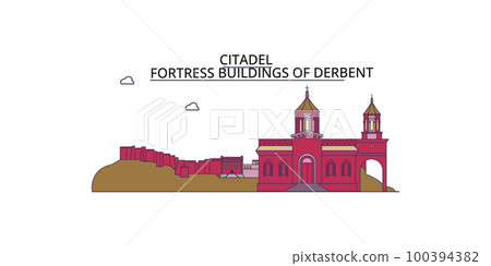 Russia, Derbent tourism landmarks, vector city travel illustration Russia, Derbent tourism landmarks, vector city travel illustration 100394382