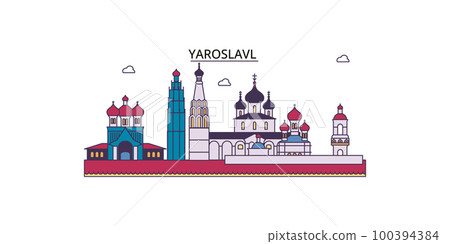 Russia, Yaroslavl tourism landmarks, vector city travel illustration 100394384