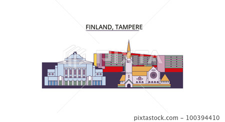 Finland, Tampere tourism landmarks, vector city travel illustration Finland, Tampere tourism landmarks, vector city travel illustration 100394410