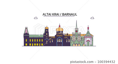 Russia, Barnaul tourism landmarks, vector city travel illustration 100394432