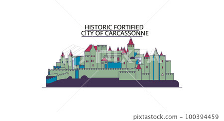 France, Carcassonne City tourism landmarks, vector city travel illustration 100394459