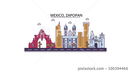 Mexico, Zapopan tourism landmarks, vector city travel illustration Mexico, Zapopan tourism landmarks, vector city travel illustration 100394468