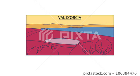 Italy, Val D'orcia tourism landmarks, vector city travel illustration 100394476