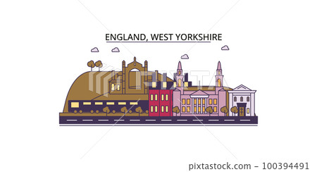 United Kingdom, West Yorkshire tourism landmarks, vector city travel illustration 100394491