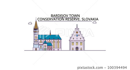 Slovakia, Bardejov Town tourism landmarks, vector city travel illustration 100394494