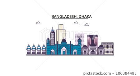 Bangladesh, Dhaka tourism landmarks, vector city travel illustration 100394495