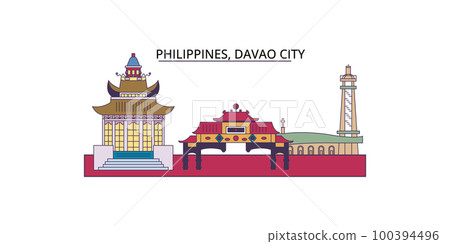Philippines, Davao City tourism landmarks, vector city travel illustration Philippines, Davao City tourism landmarks, vector city travel illustration 100394496