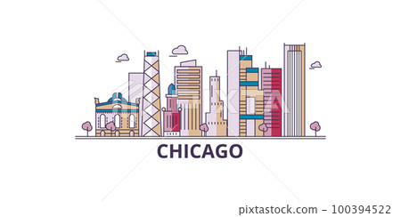 United States, Chicago City tourism landmarks, vector city travel illustration United States, Chicago City tourism landmarks, vector city travel illustration 100394522