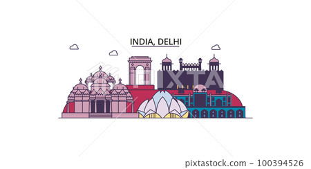 India, Delhi tourism landmarks, vector city travel illustration 100394526