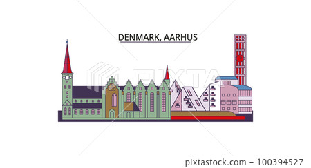Denmark, Aarhus tourism landmarks, vector city travel illustration 100394527